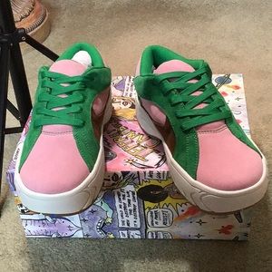 NWB Jeffrey Campbell pink and green suede multi wedge sneakers